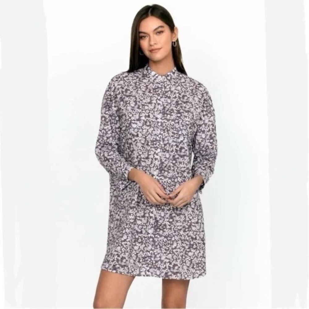Johnny‎ Was Calme Printed Big Shirt Dress Size M Cadet Leopard Spots Cotton